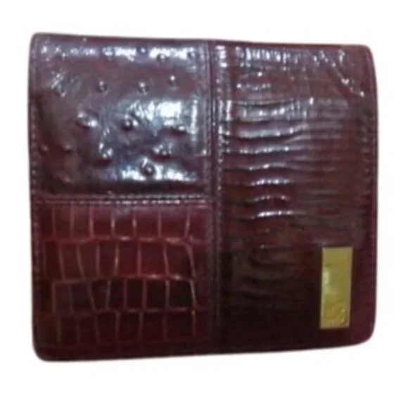Givenchy Vintage Burgundy Ostrich Croc Embossed Leather Trifold Wallet coin case